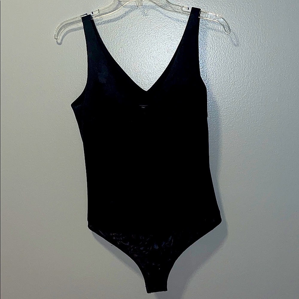 BCBG Black Velvet Thong Bodysuit